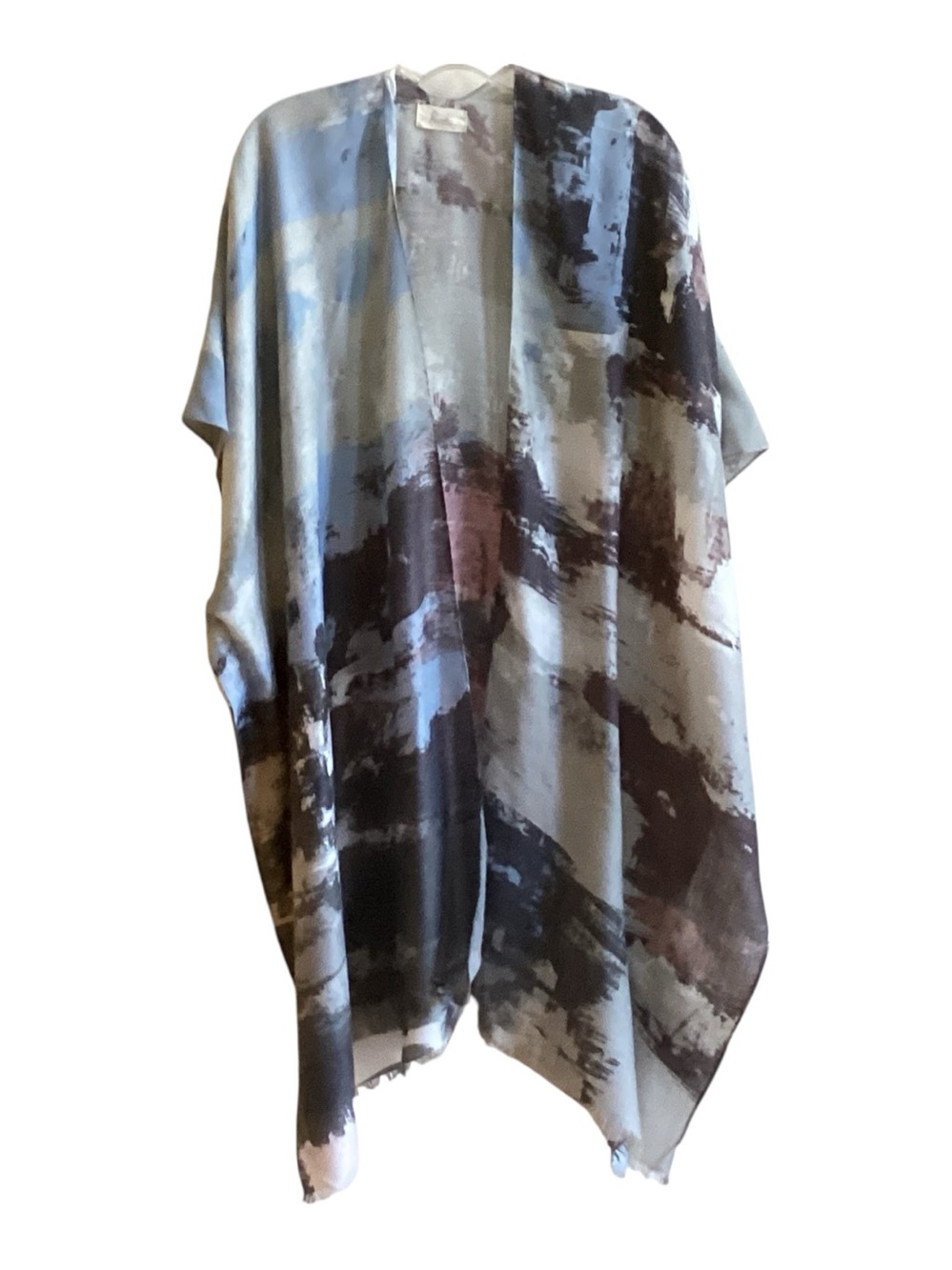 Riah Abstract Print Open Front Kimono - Blue Gray Pink OSFM